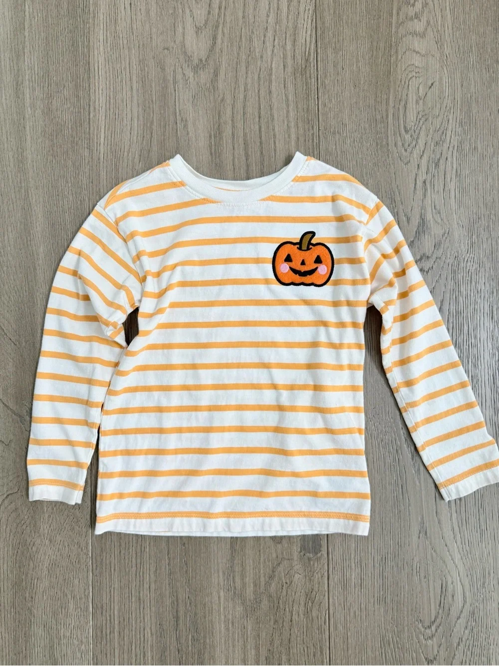 Old Navy Jack-O-Lantern Halloween Pumpkin Orange White Stripe Long Sleeve Tee